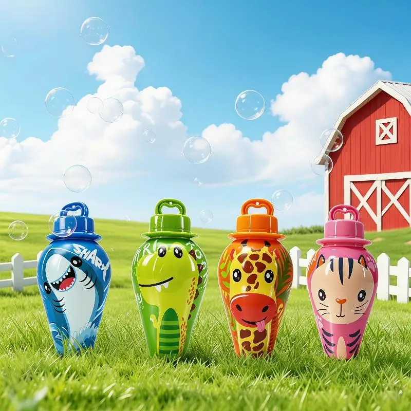 BubblePals – Allegro e divertente – Mini macchina per bolle antiversamento con motivi di animaletti