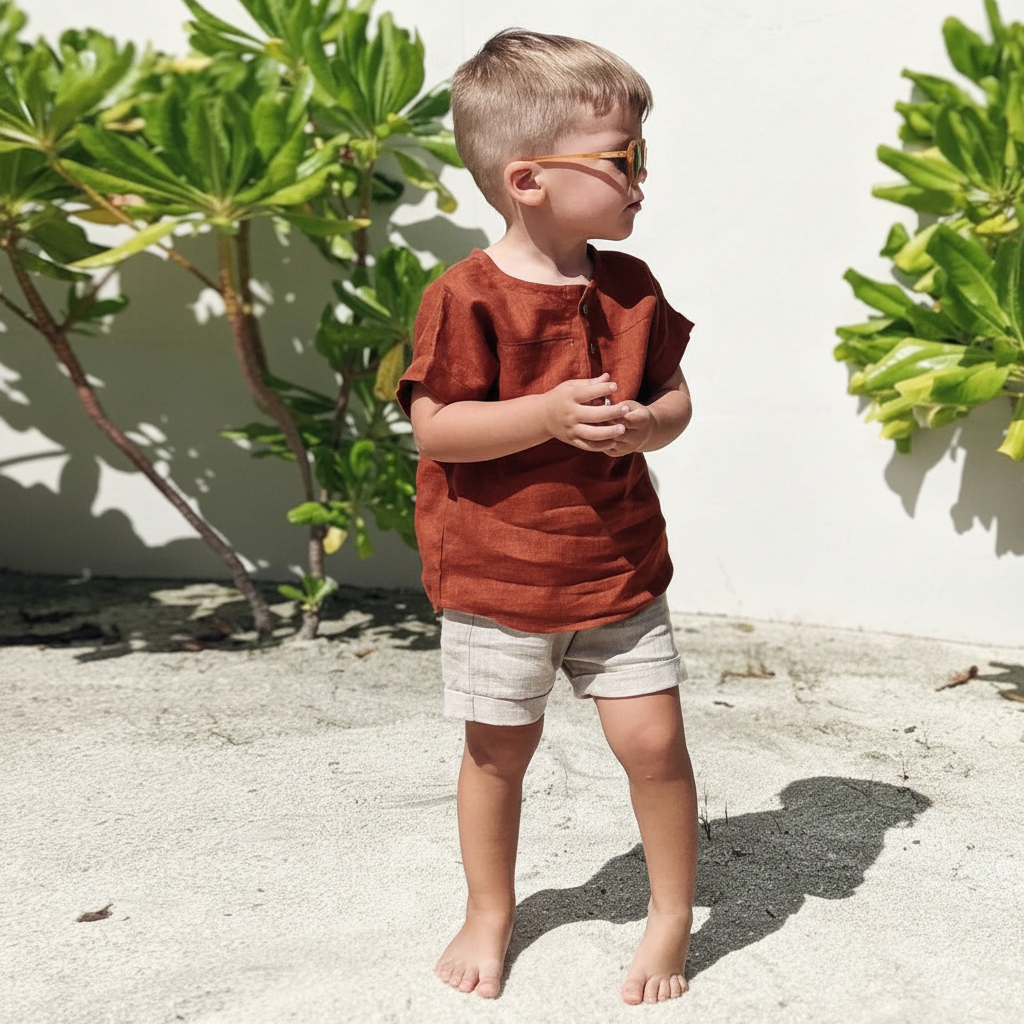 LittleClassic – Elegante e comoda – Camicia da ragazzo in lino con bottoni