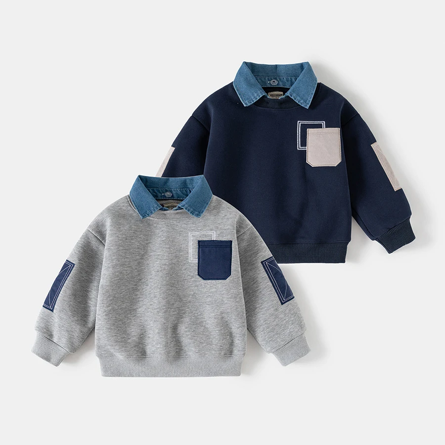 CoolJunior – Caldo ed elegante – Maglione da ragazzo con collo in denim