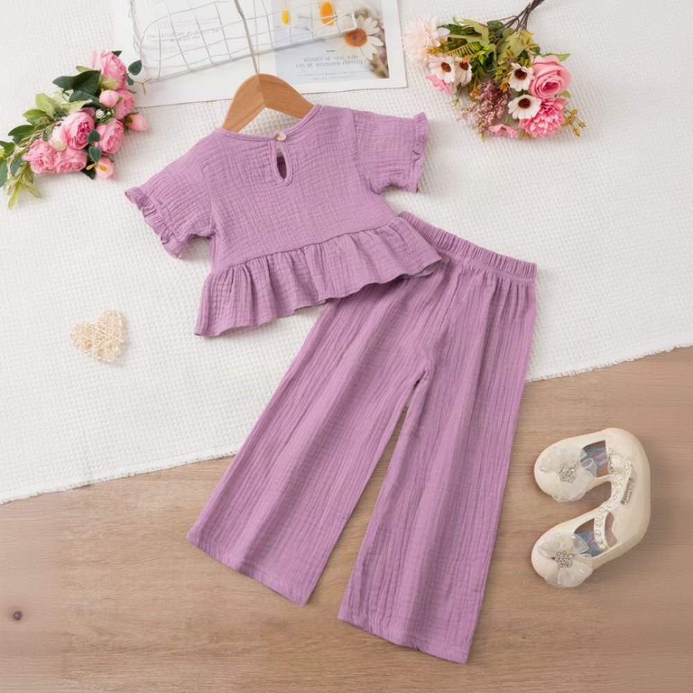 SoftCharm – Elegante e comodo – Set da bambina con top con volant e pantaloni lunghi