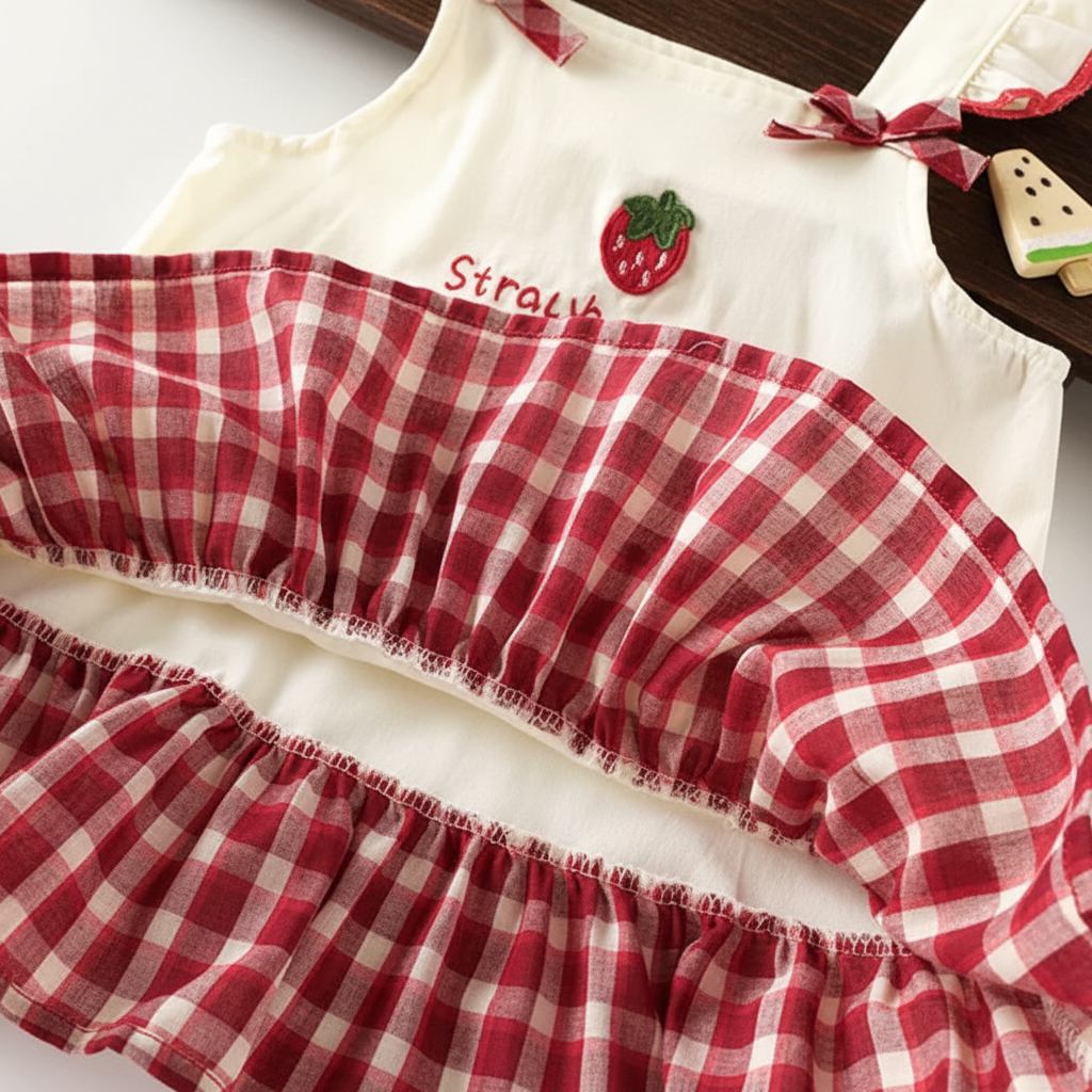 BerryBloom – Dolce e comoda – Abito da bambina con toppa a forma di fragola e coniglietto