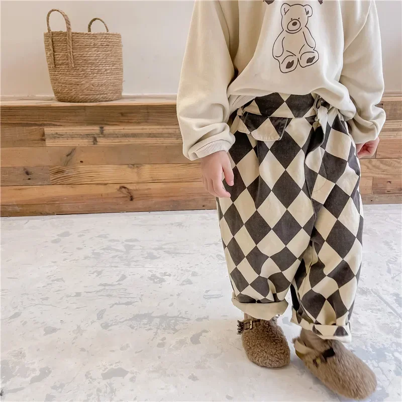 RetroBloom – Comodi e divertenti – Pantaloni per bambini con motivo Argyle