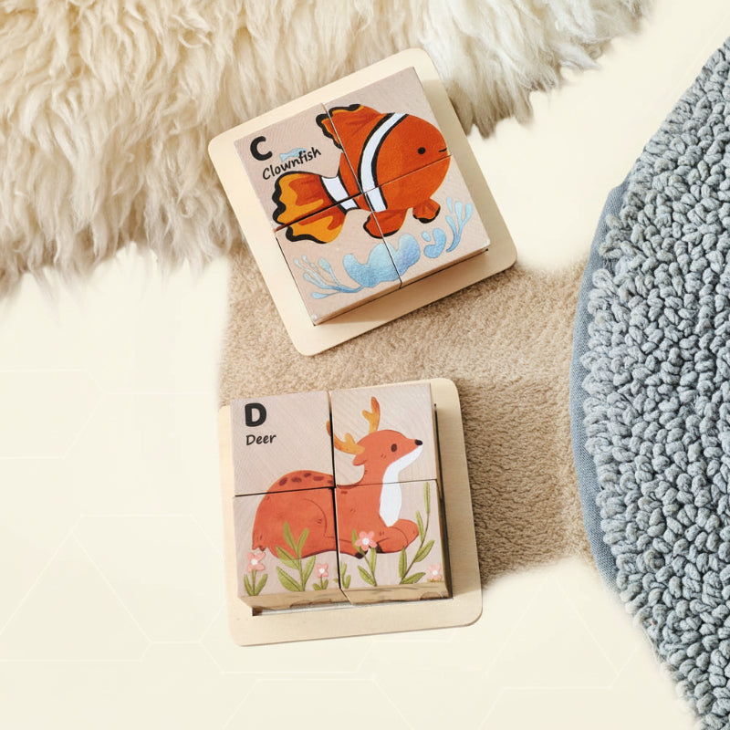 WoodMind – Creativo e didattico – Puzzle in legno 6 in 1 con animali Montessori