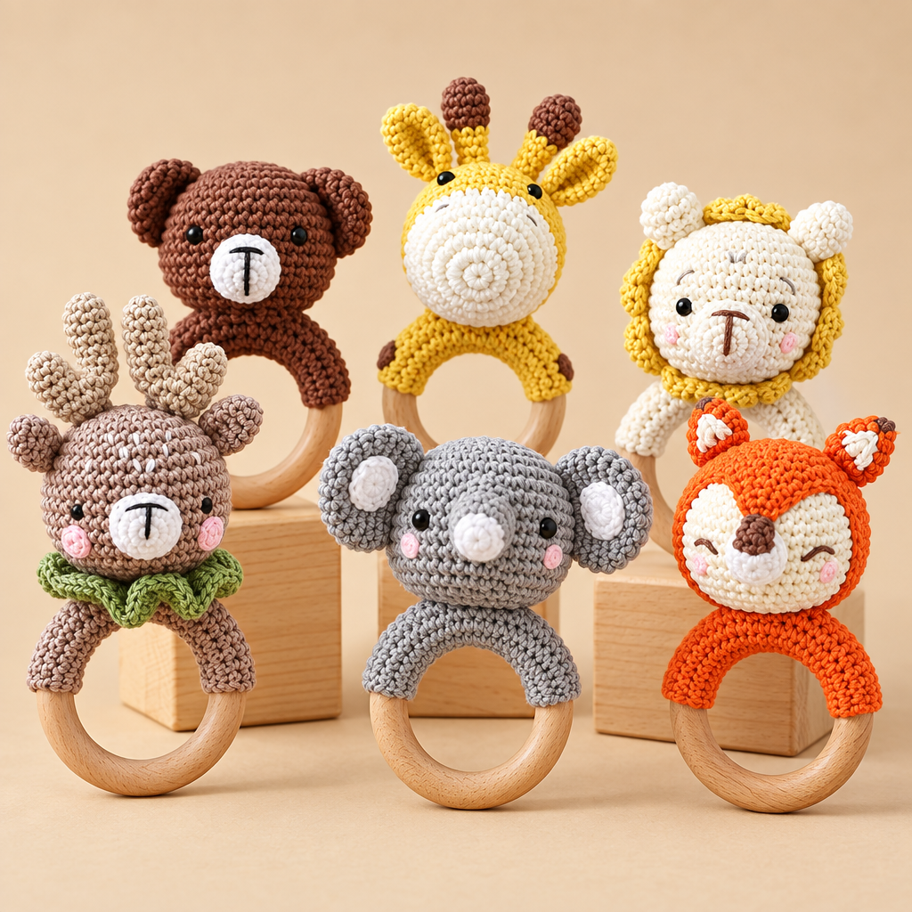 CuddleRattle – Morbido e divertente – Sonaglio per neonati lavorato all’uncinetto con anello in legno