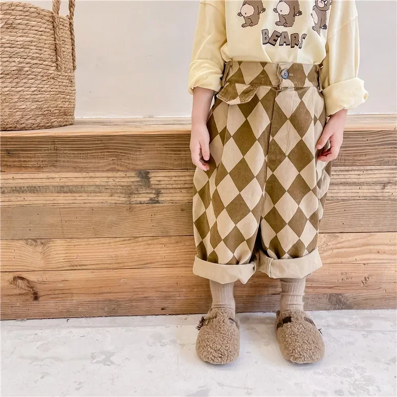 RetroBloom – Comodi e divertenti – Pantaloni per bambini con motivo Argyle