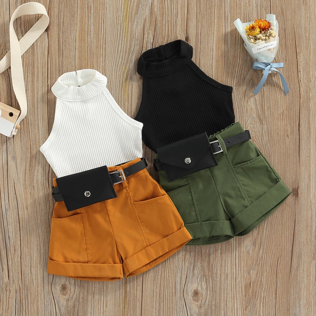 MiniFashionista – Eleganza e tendenze – Set da bambina con top, pantaloncini e marsupio