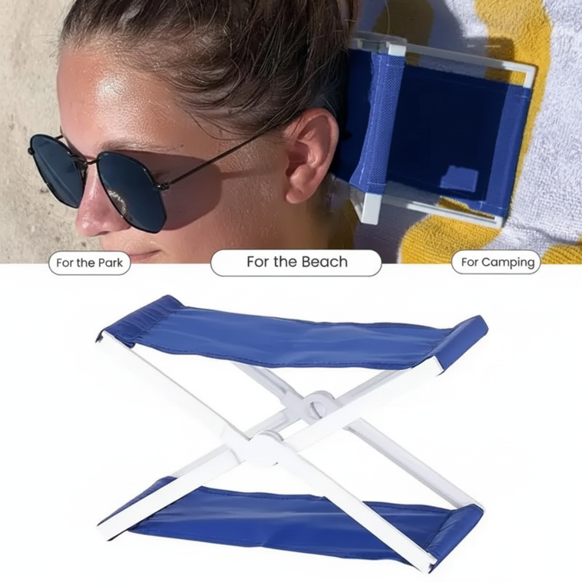 BeachNap – Portatile e leggero – Poggiatesta pieghevole per la spiaggia e il parco