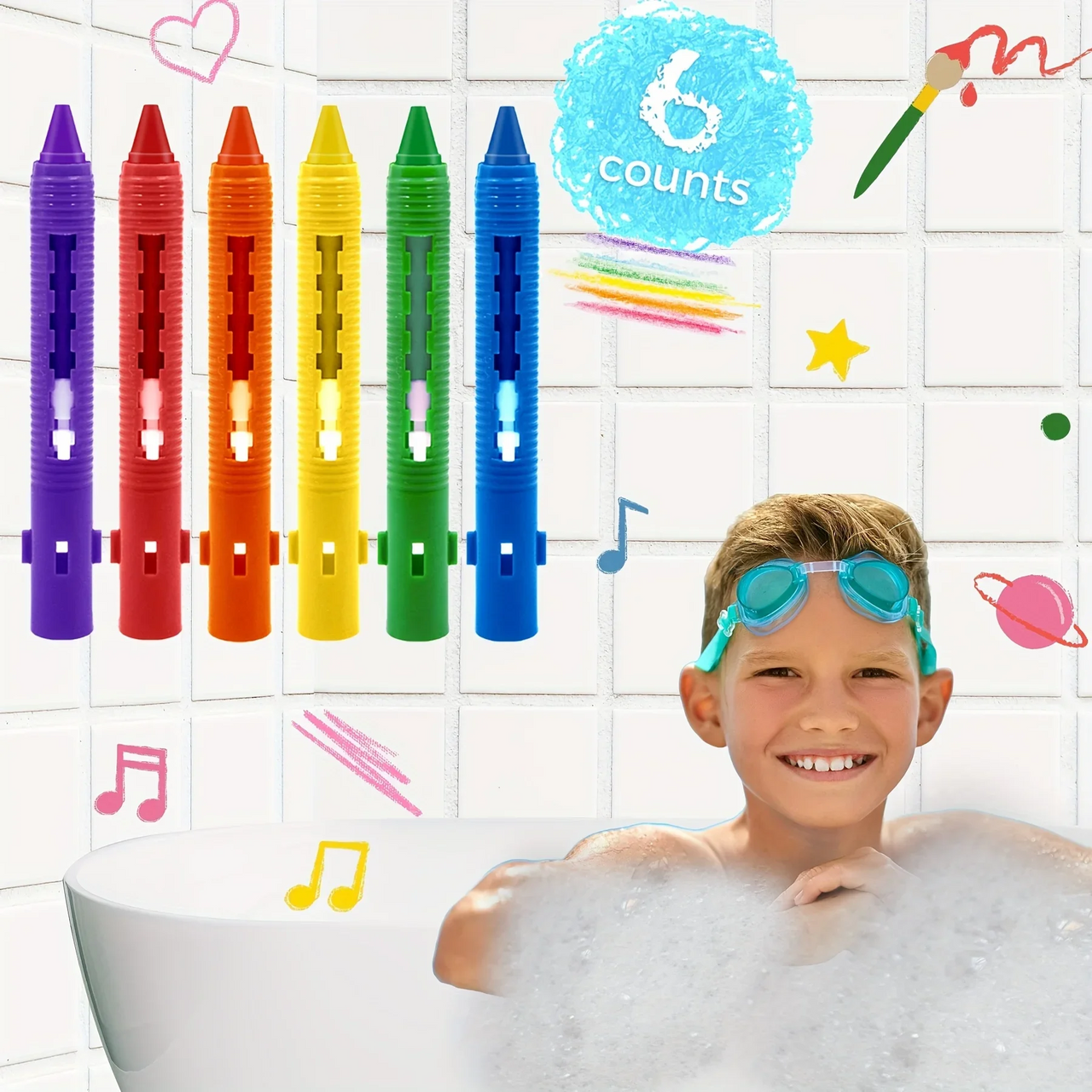 DoodleBath – Colorato e divertente – Set di 6 gessetti da bagno