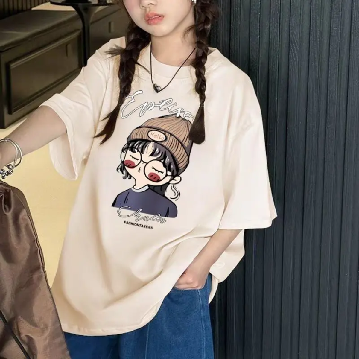 CuteStyle – Alla moda e comoda – Maglietta con stampa cartoon oversize