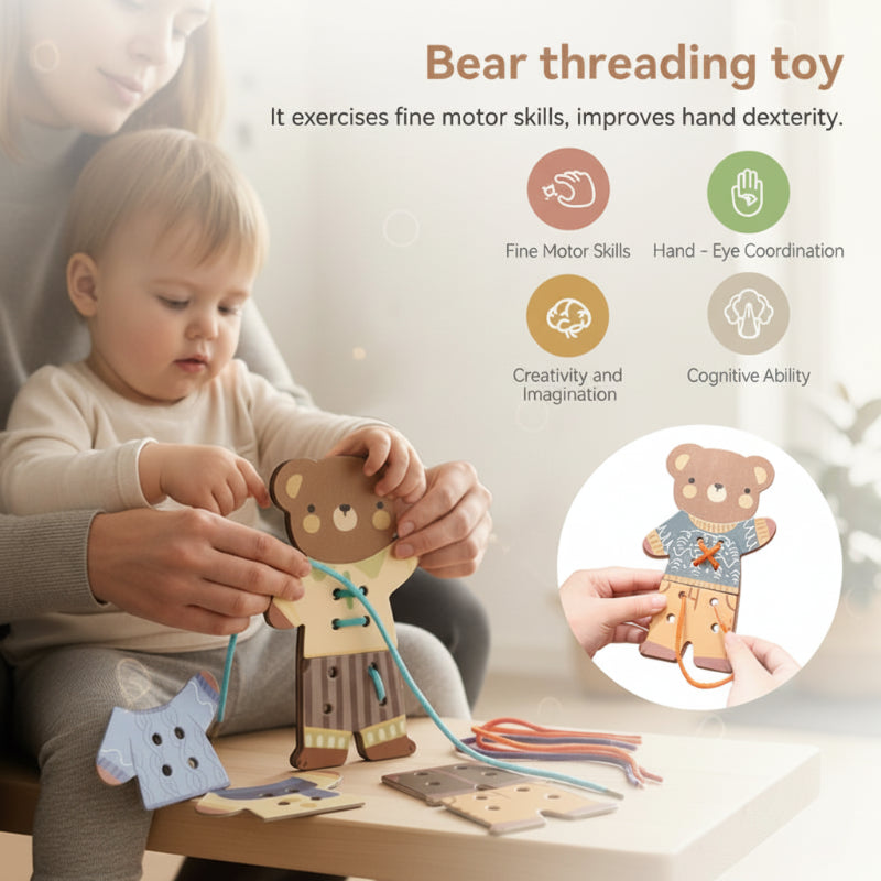 ThreadBear – Carino ed educativo – Giocattolo da infilare Montessori Orso