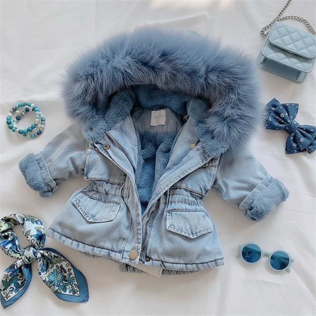 FurDream – Denim Look – Cappotto invernale con cappuccio