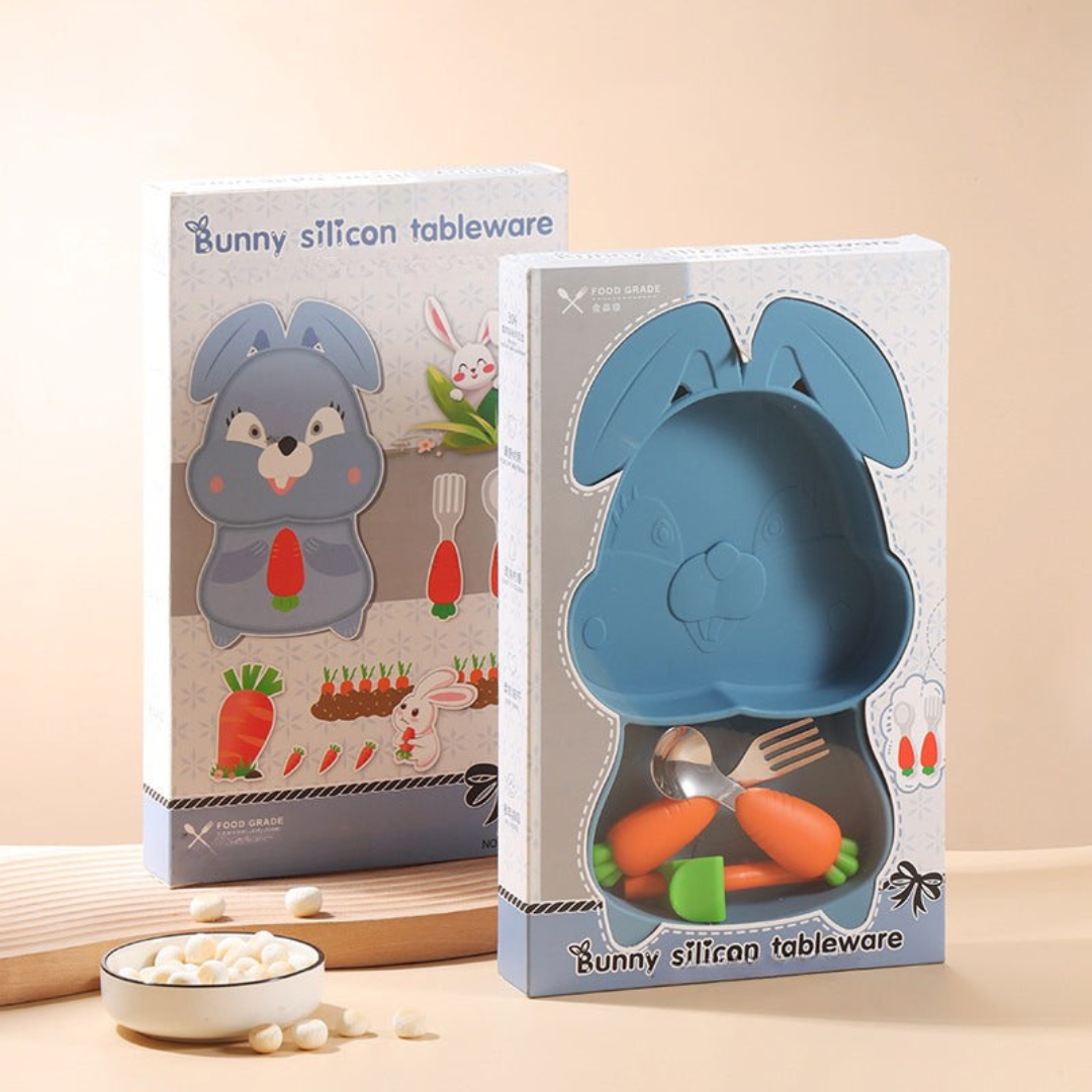 MiniMeal – Sicuro e antiscivolo – Set di piatti in silicone per bambini con posate