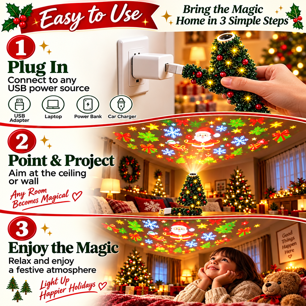 HolidayBeam – Festoso e suggestivo – Proiettore natalizio USB con giochi di luce