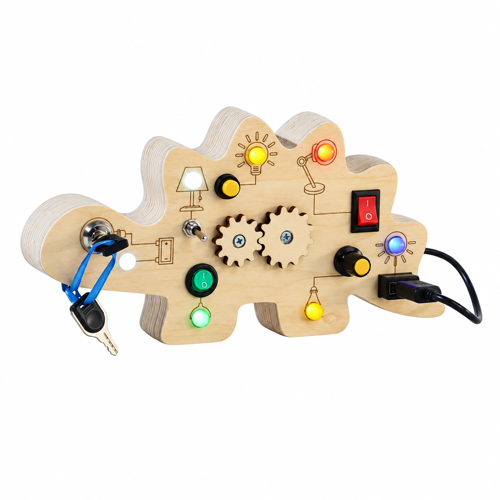 TinyTech – Busy Board in legno con lucine e interruttori – Giocattolo educativo