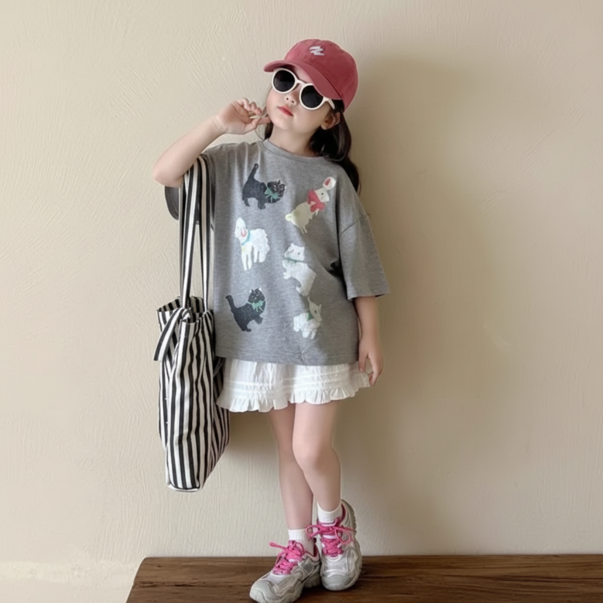 CatFun – Casual e giocoso – Maglietta oversize con stampa gatti