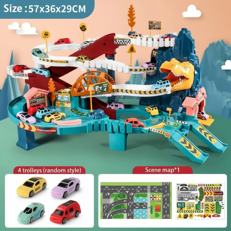 JurassicRun – Divertente e istruttivo – Pista da corsa con automobili a forma di dinosauro