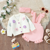 Thumbnail for FloraKnit – Morbido e carino – Completo per neonati con cardigan, salopette e cerchietto