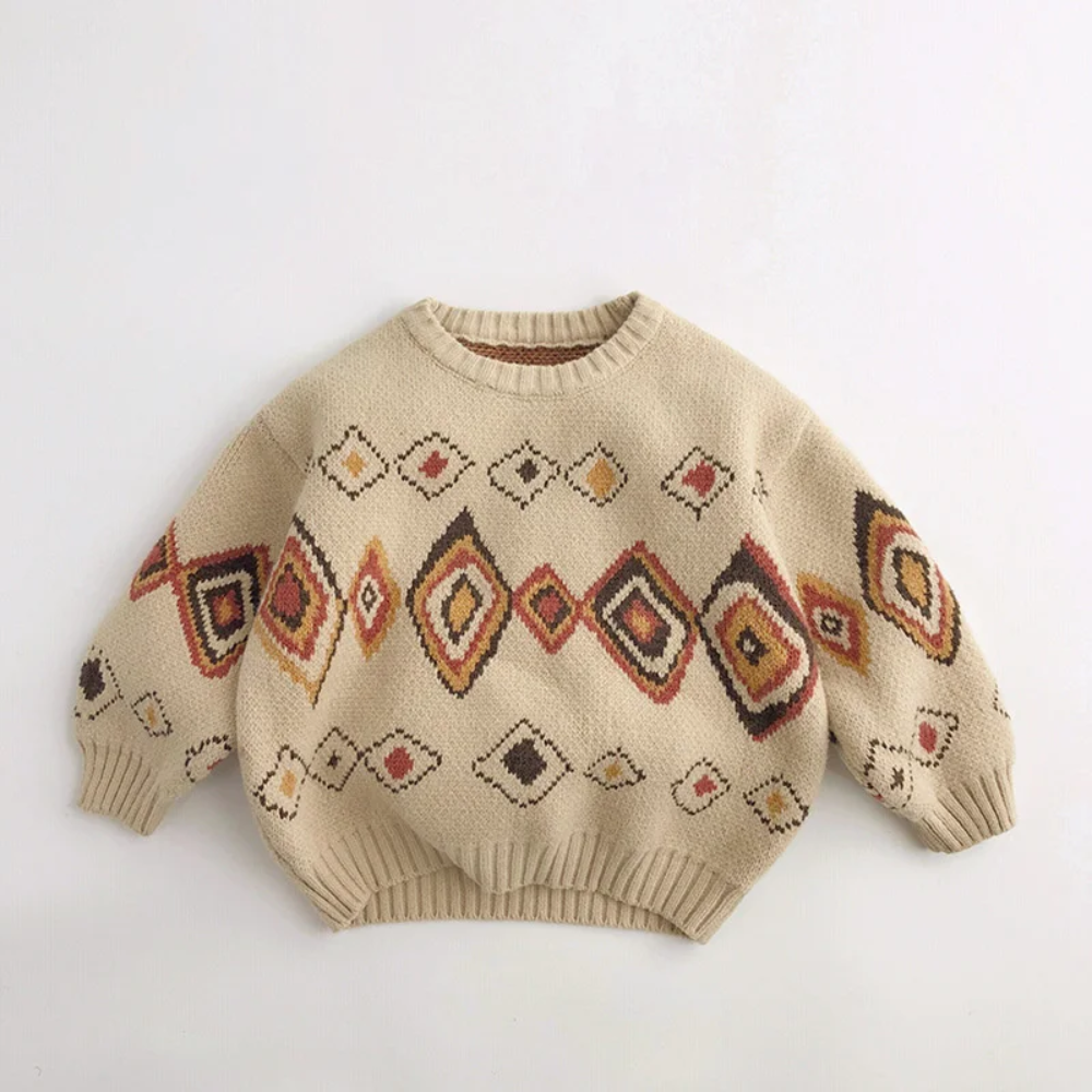 LittleRetro – Caldo ed elegante – Maglione da bambino lavorato a maglia con motivo a rombi