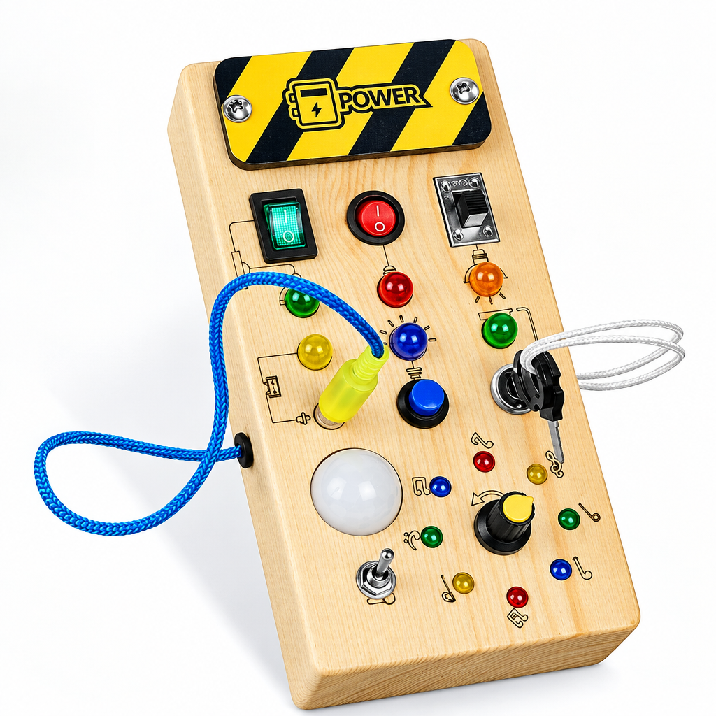 TinyTech – Busy Board in legno con lucine e interruttori – Giocattolo educativo