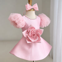 Thumbnail for LittleRose – Elegante e festoso – Abito da bambina con fiore 3D e maniche a sbuffo