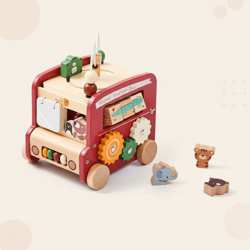 BusyRide – Educativo e versatile – Bus delle attività Montessori in legno