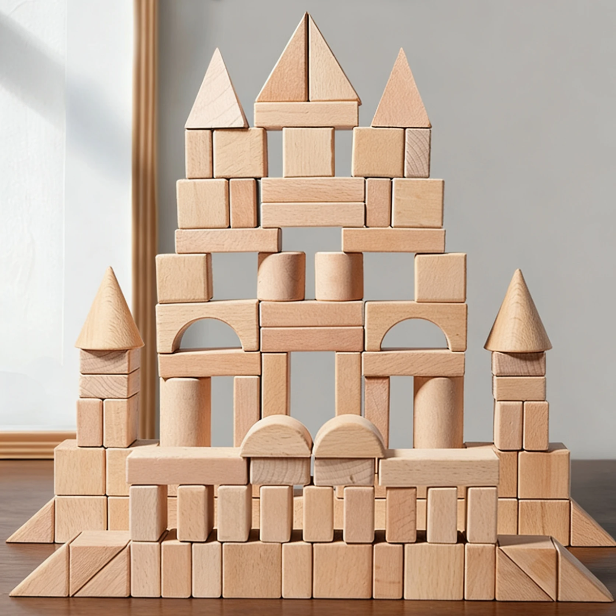 BlockyFun – Creativo ed educativo – Set di blocchi da costruzione in legno da 100 pezzi