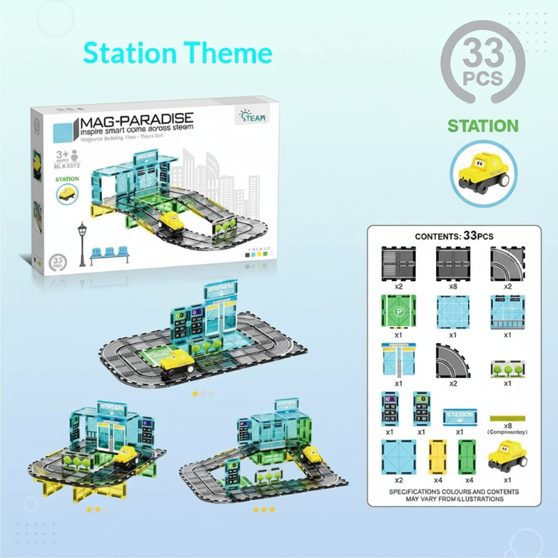Magnetic Road Blocks – Creativo e istruttivo – Kit di costruzione «Strade magnetiche»