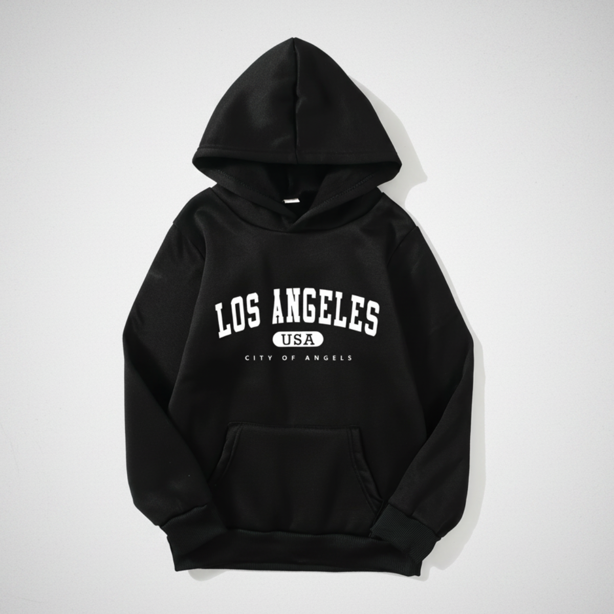 MiniUrban – Accogliente ed elegante – Maglione con cappuccio e stampa Los Angeles/New York