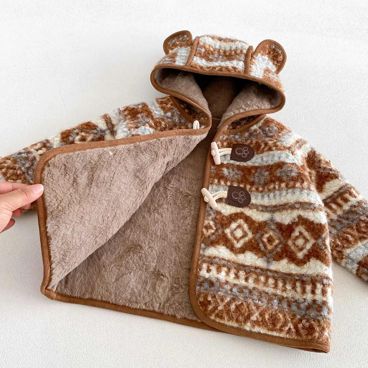 LittleWarm – Accogliente ed elegante – Cappotto invernale con motivo Fair Isle