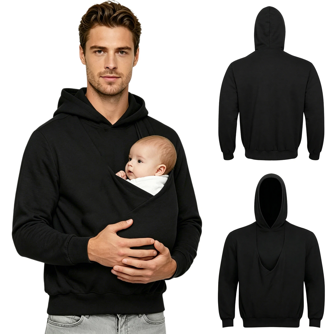 CuddleDad – Comodo e pratico – Felpa con cappuccio da uomo con tasca a marsupio