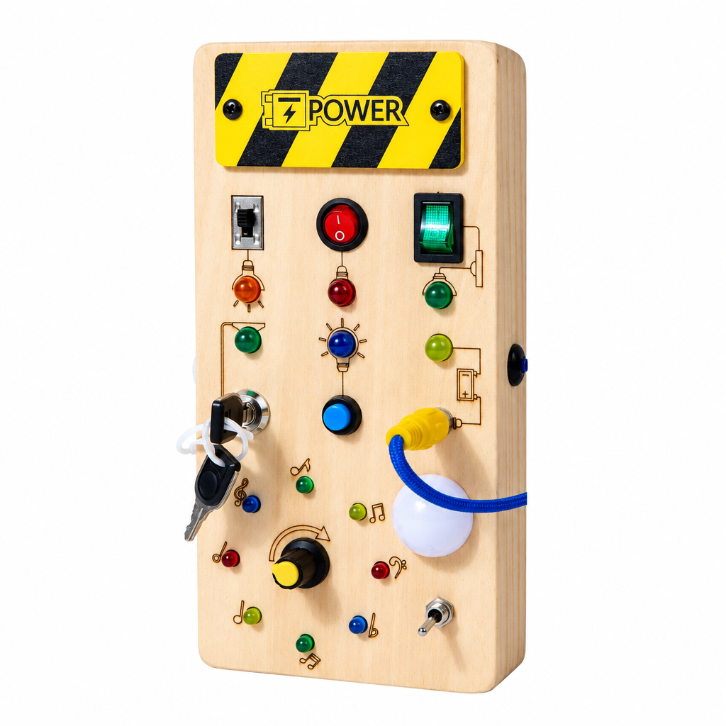 TinyTech – Busy Board in legno con lucine e interruttori – Giocattolo educativo