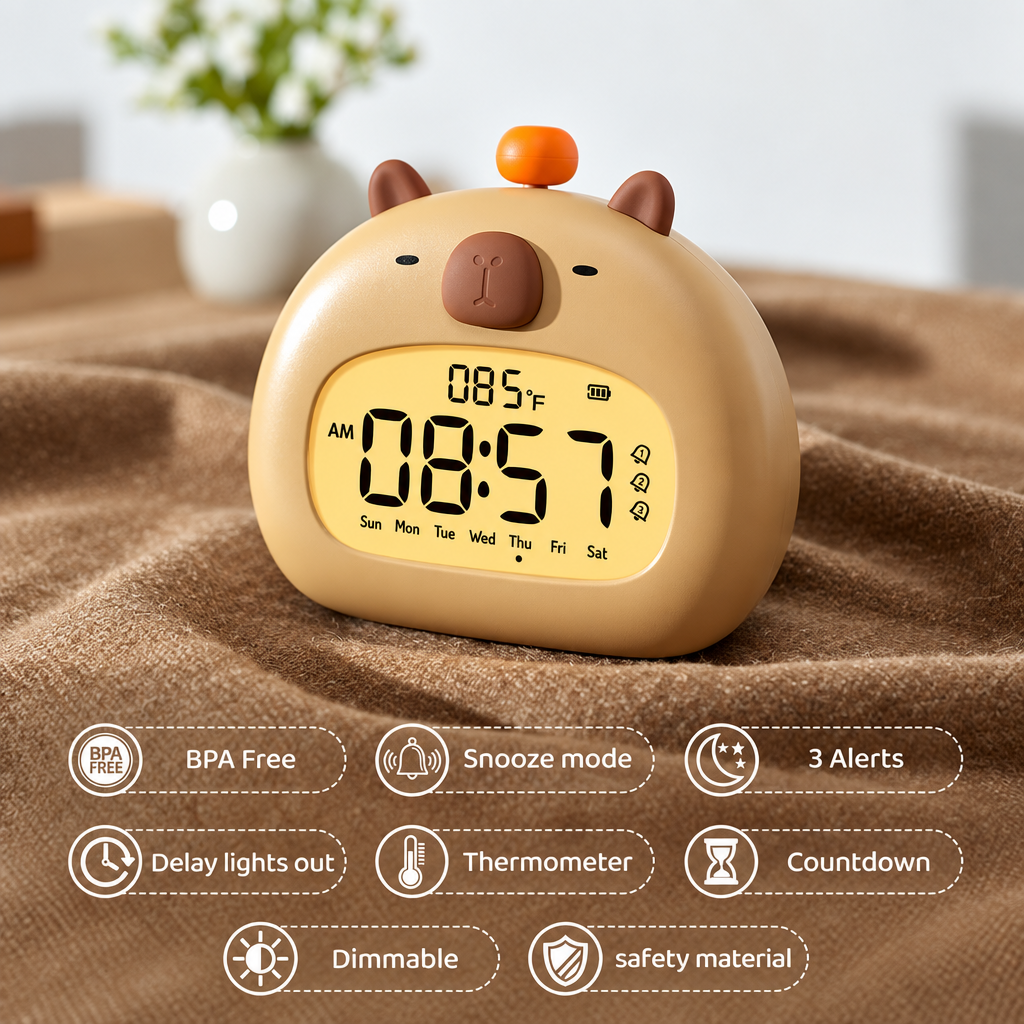 CappyClock – Carino e multifunzionale – Sveglia digitale per bambini con lucina notturna