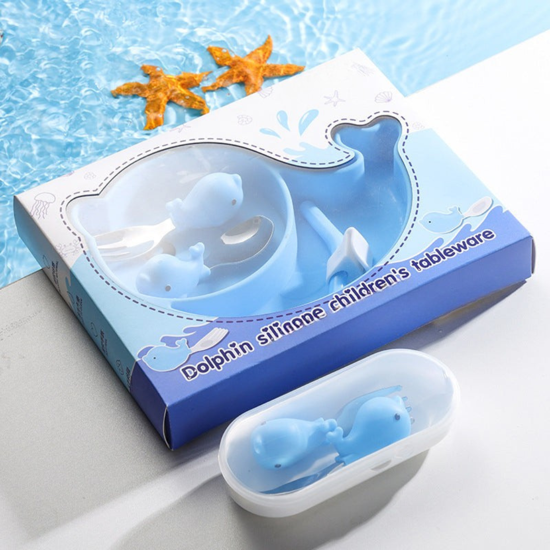MiniMeal – Sicuro e antiscivolo – Set di piatti in silicone per bambini con posate