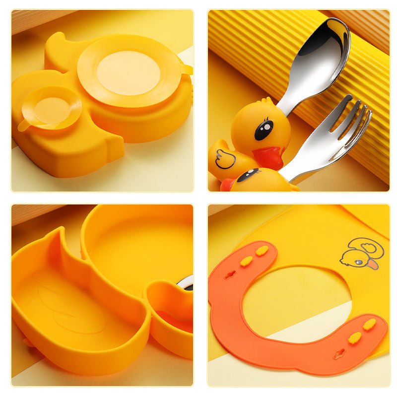 MiniMeal – Sicuro e antiscivolo – Set di piatti in silicone per bambini con posate