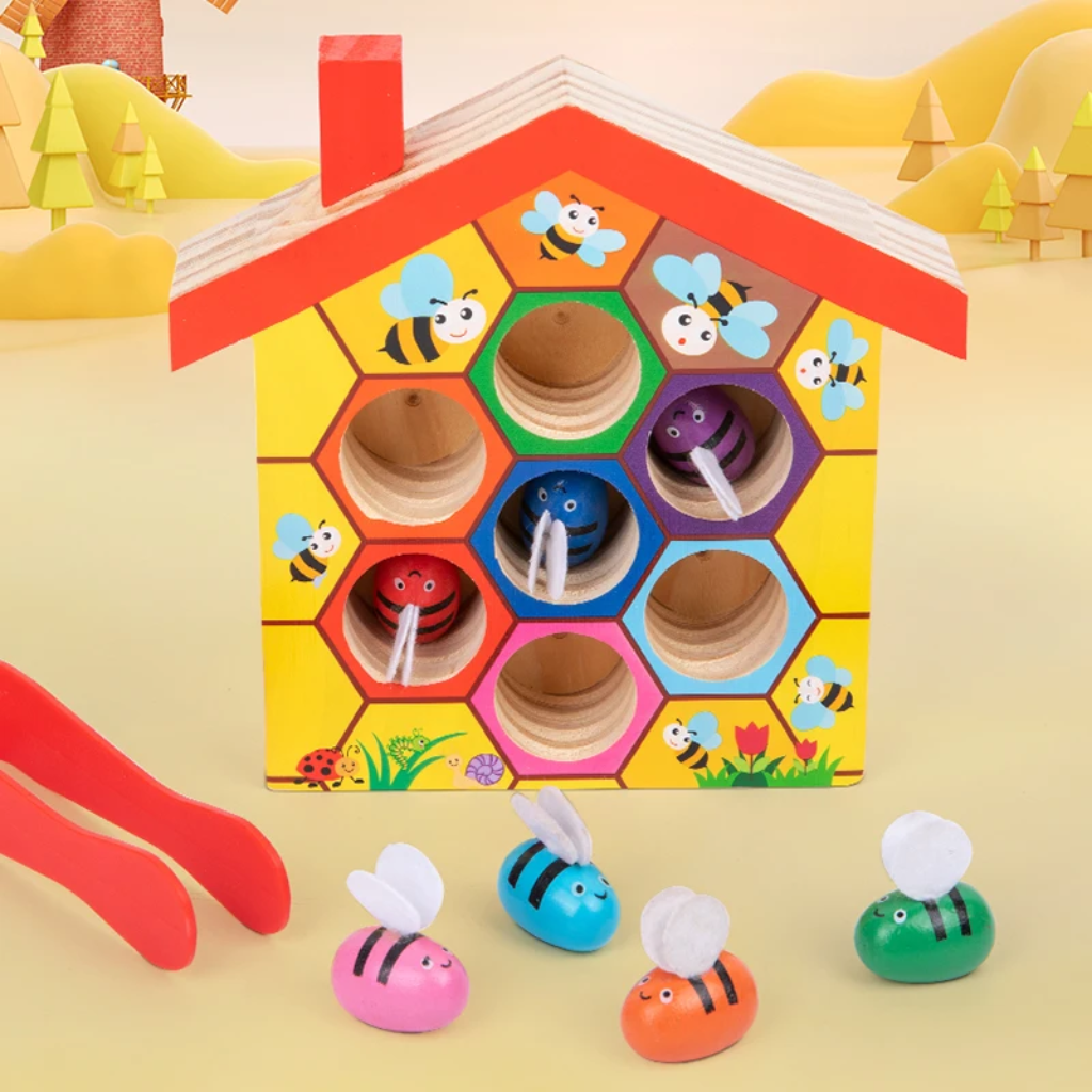 HoneyHive – Montessori & Educativo – Gioco di smistamento delle api in legno