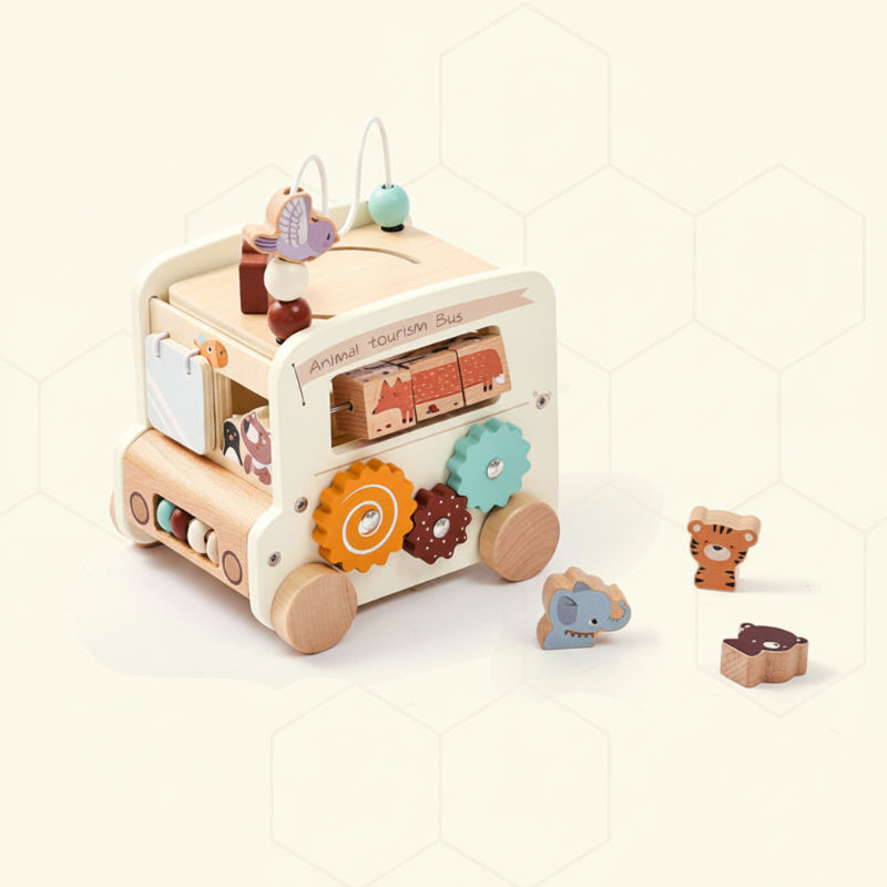 BusyRide – Educativo e versatile – Bus delle attività Montessori in legno