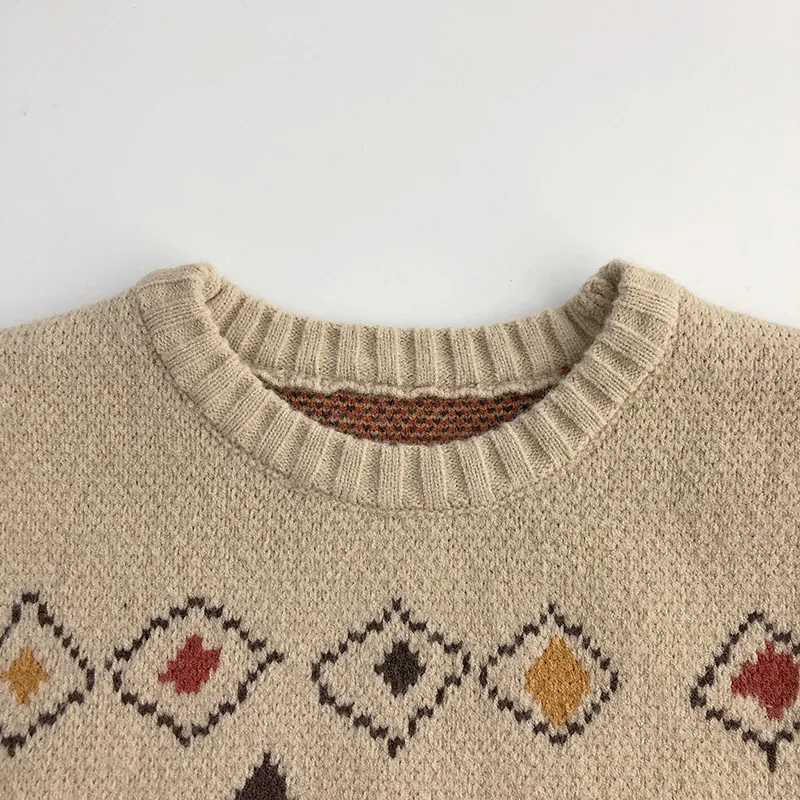 LittleRetro – Caldo ed elegante – Maglione da bambino lavorato a maglia con motivo a rombi