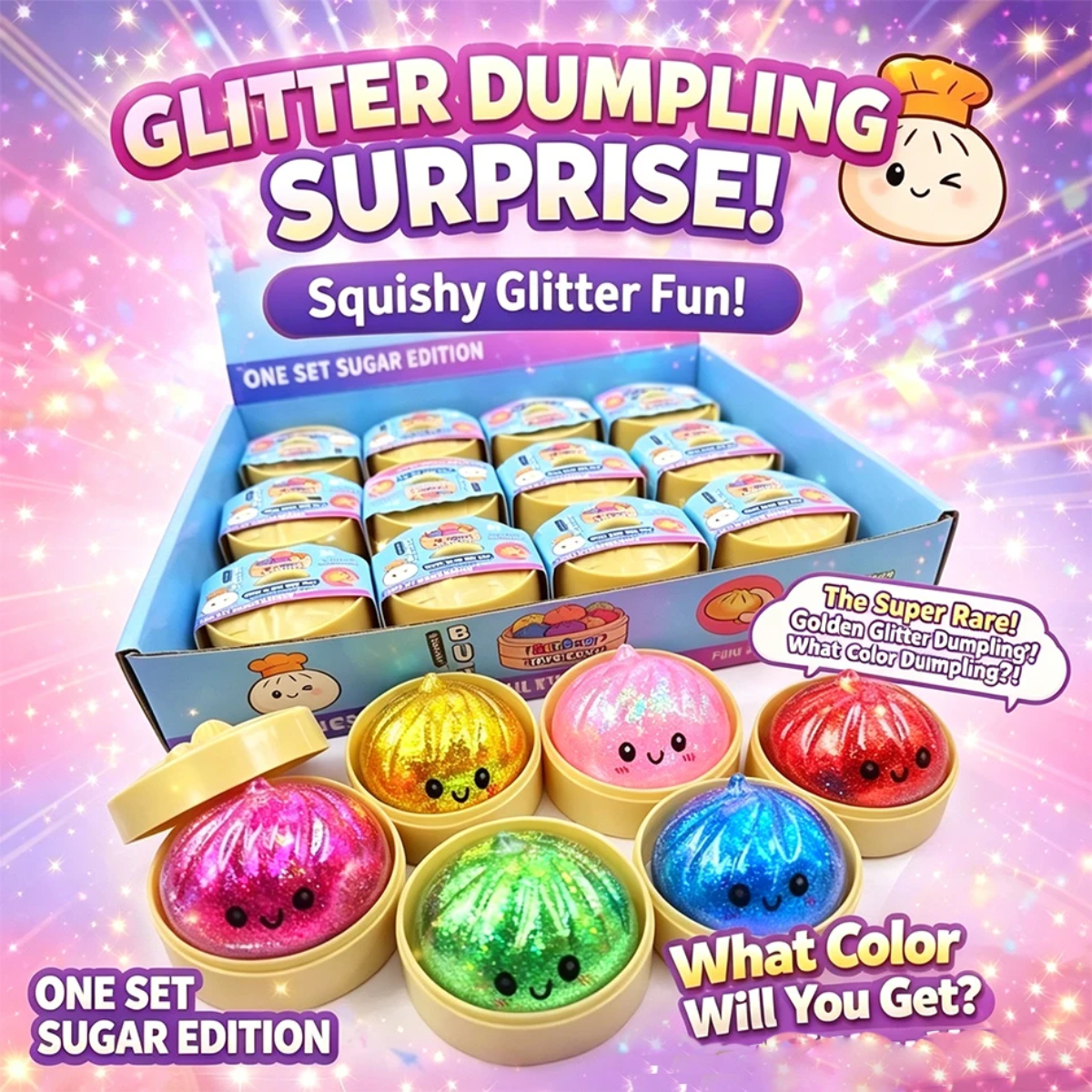 FunSquish – Colori vivaci e divertimento con i glitter – Gnocchetti morbidi glitterati