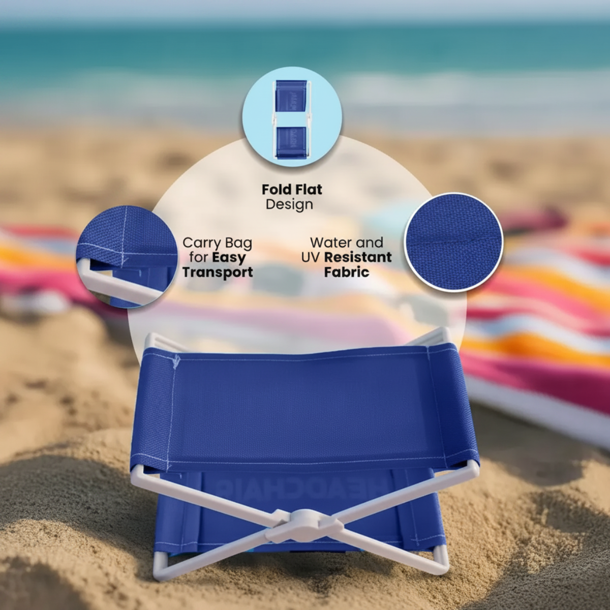 BeachNap – Portatile e leggero – Poggiatesta pieghevole per la spiaggia e il parco
