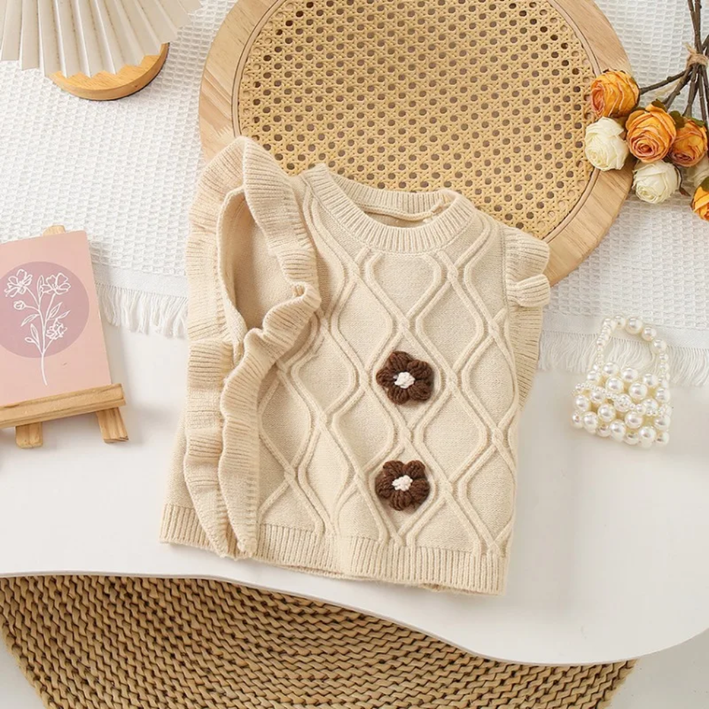 LittlePetal – Dolce e comodo – Cardigan senza maniche da bambina con motivi floreali