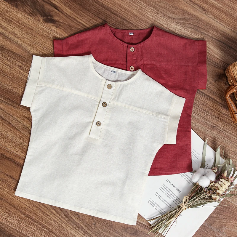 LittleClassic – Elegante e comoda – Camicia da ragazzo in lino con bottoni