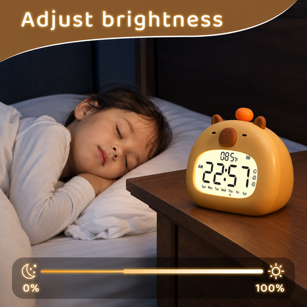 CappyClock – Carino e multifunzionale – Sveglia digitale per bambini con lucina notturna