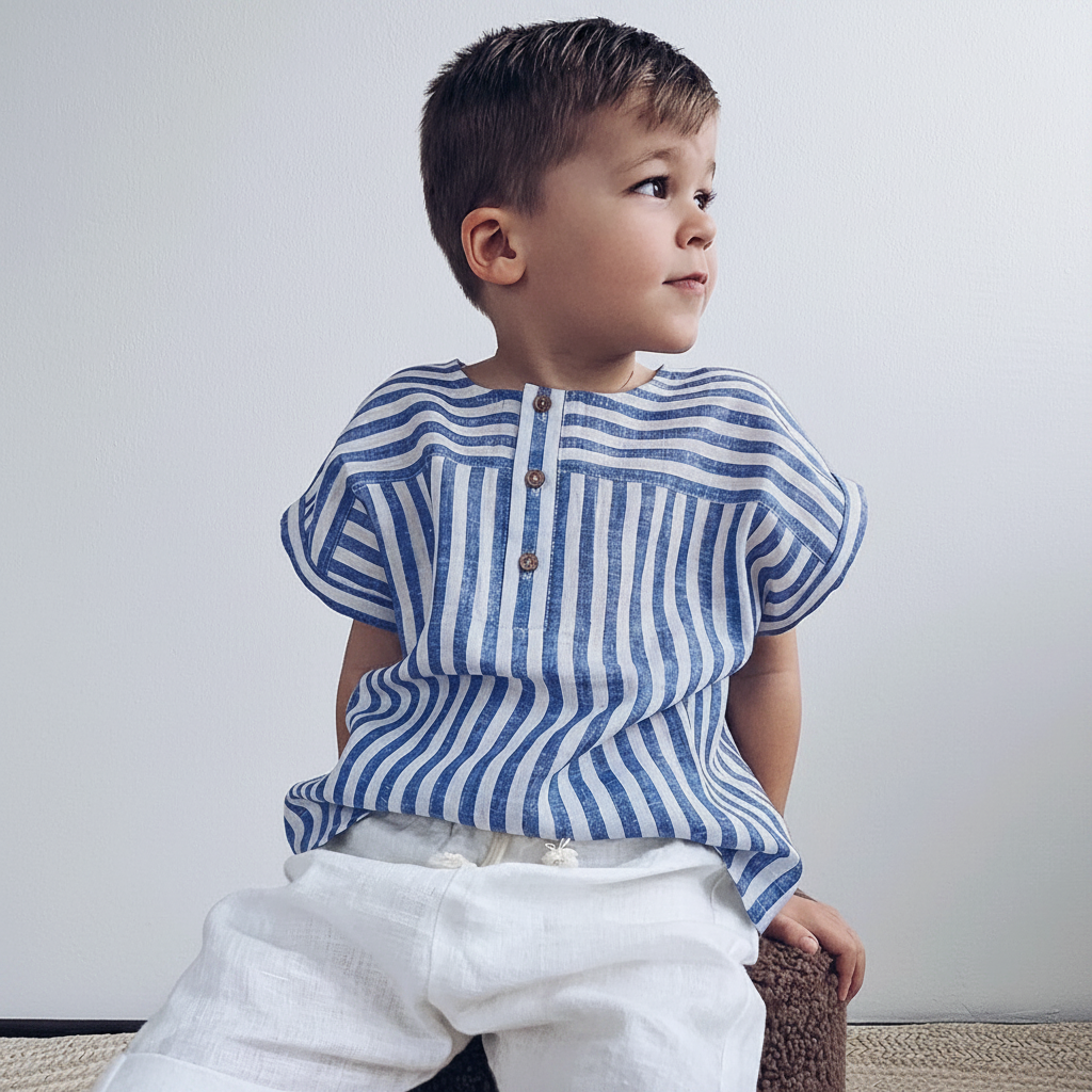 LittleClassic – Elegante e comoda – Camicia da ragazzo in lino con bottoni