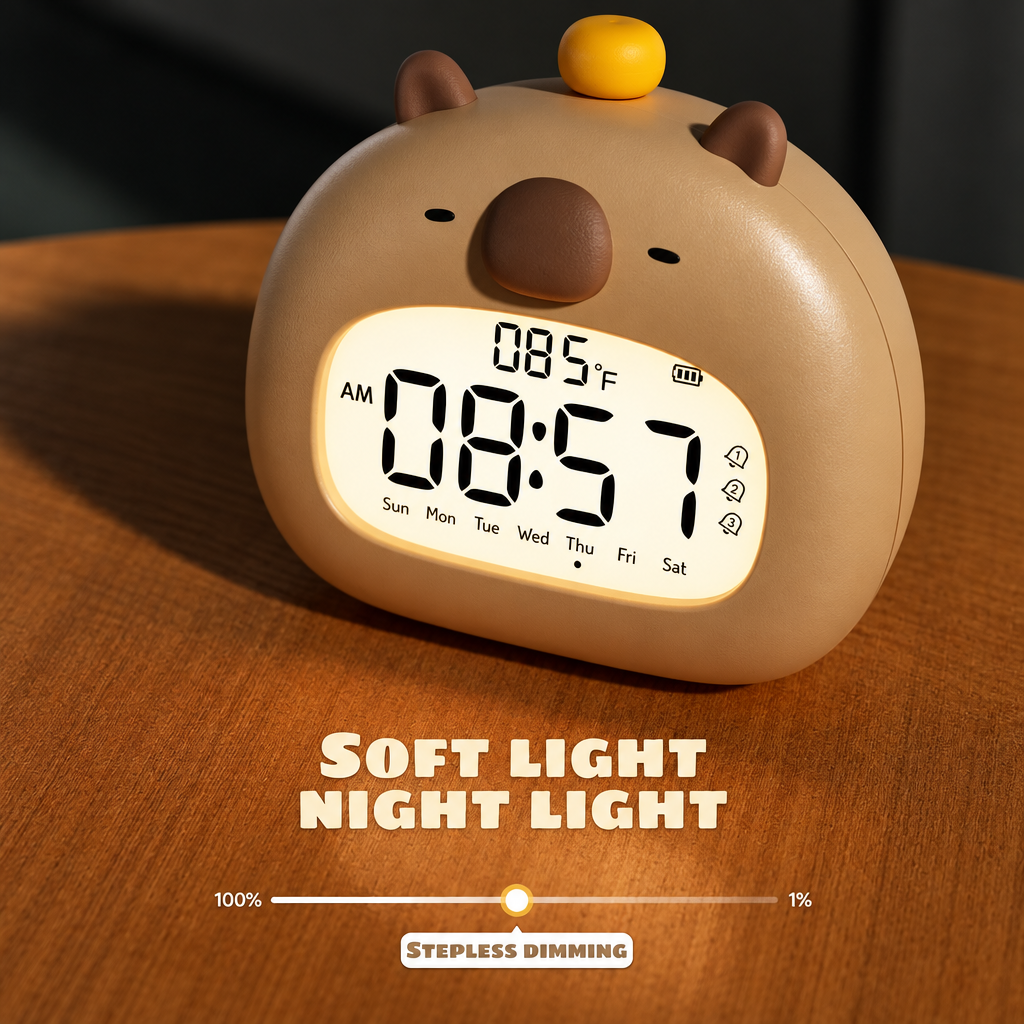 CappyClock – Carino e multifunzionale – Sveglia digitale per bambini con lucina notturna