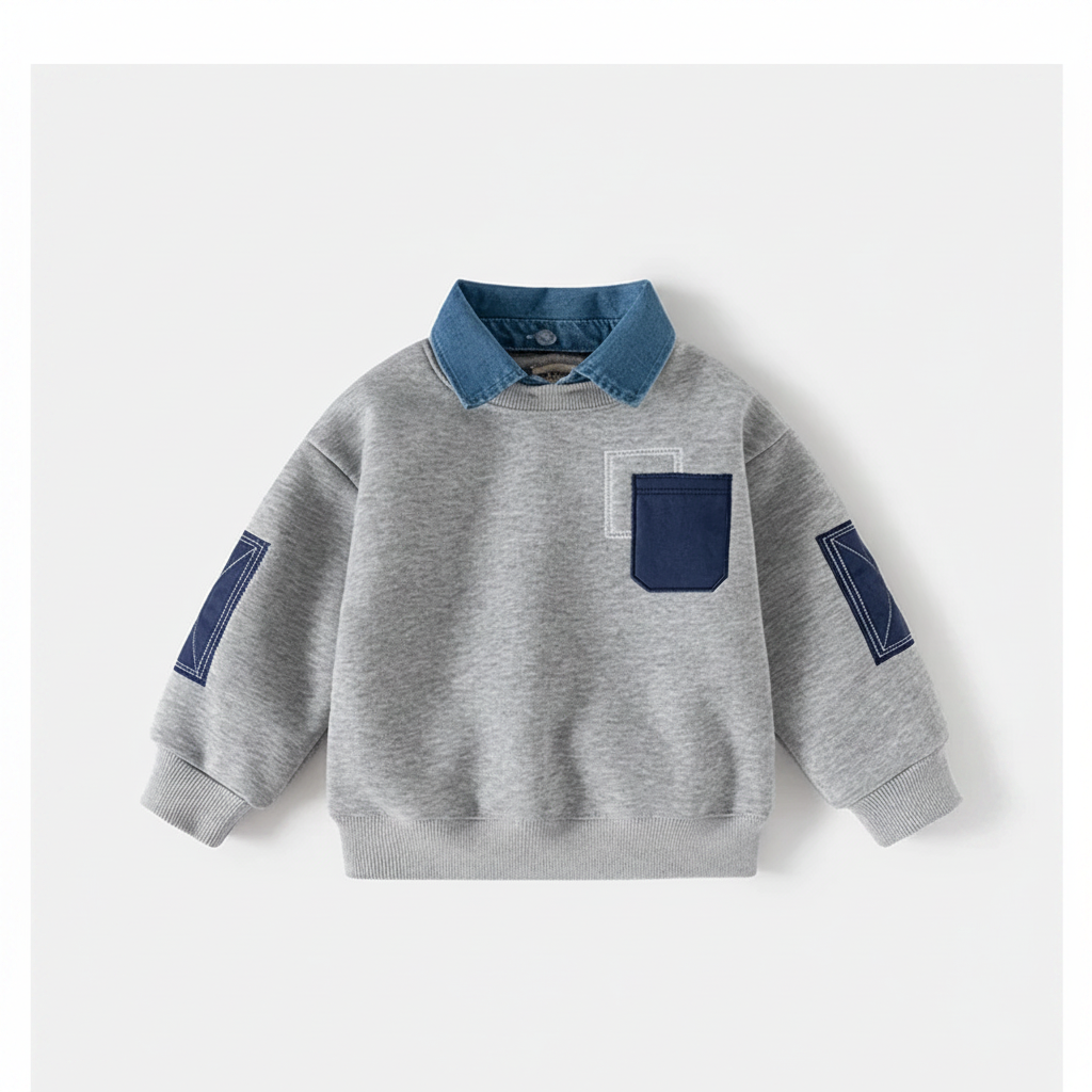 CoolJunior – Caldo ed elegante – Maglione da ragazzo con collo in denim