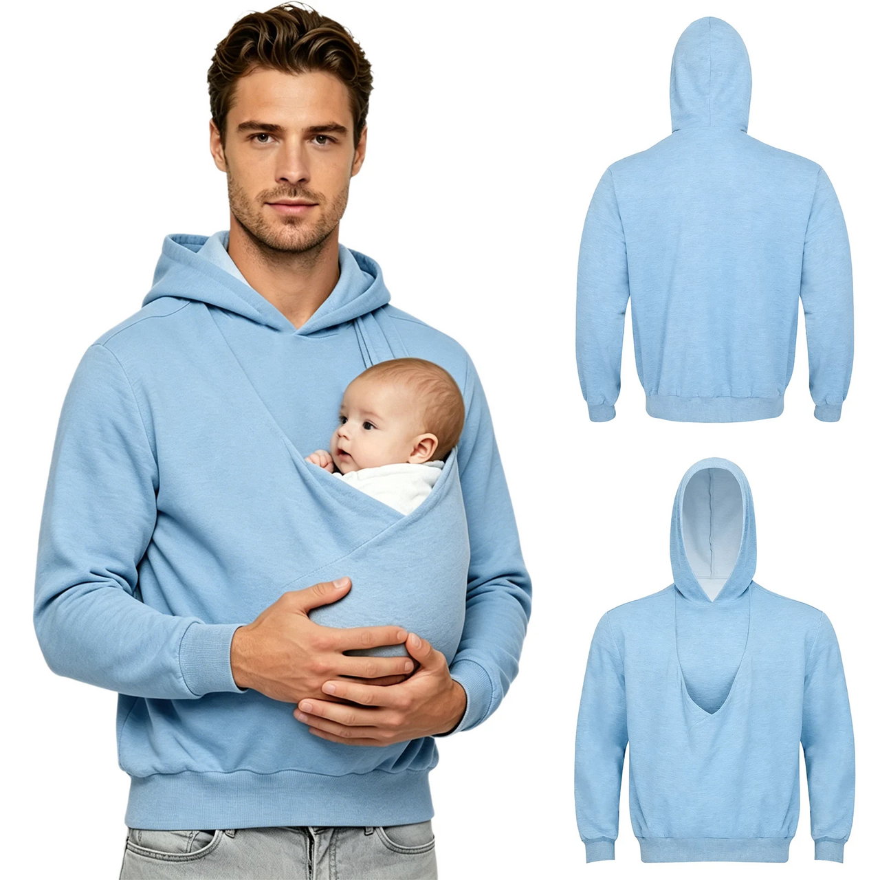 CuddleDad – Comodo e pratico – Felpa con cappuccio da uomo con tasca a marsupio