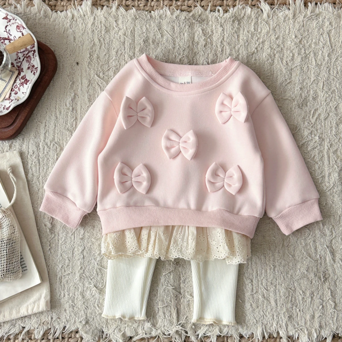 LittleAngel – Morbido ed elegante – Set per neonati con maglione e pantaloni elasticizzati
