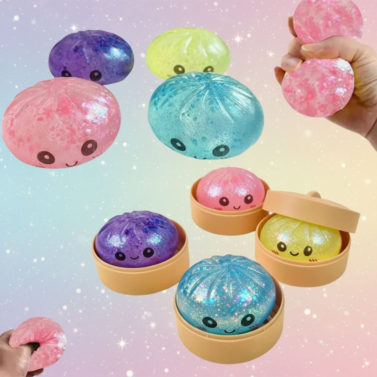 FunSquish – Colori vivaci e divertimento con i glitter – Gnocchetti morbidi glitterati