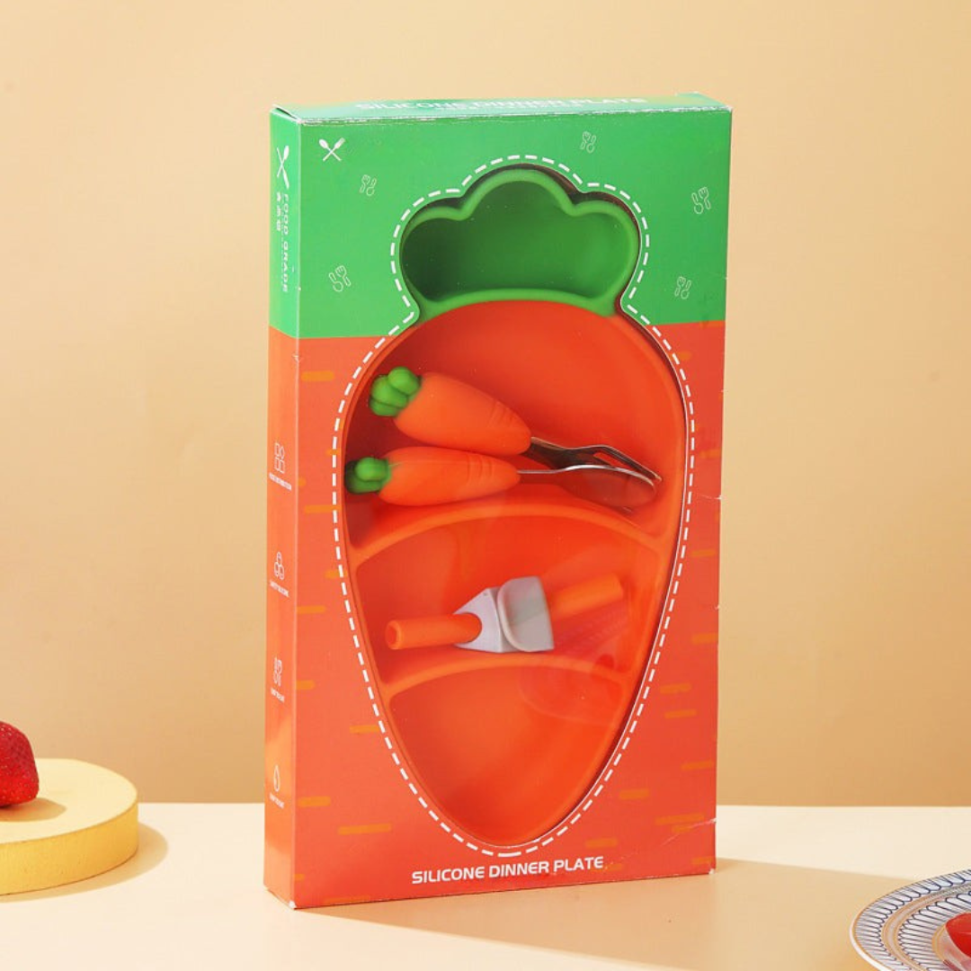 MiniMeal – Sicuro e antiscivolo – Set di piatti in silicone per bambini con posate