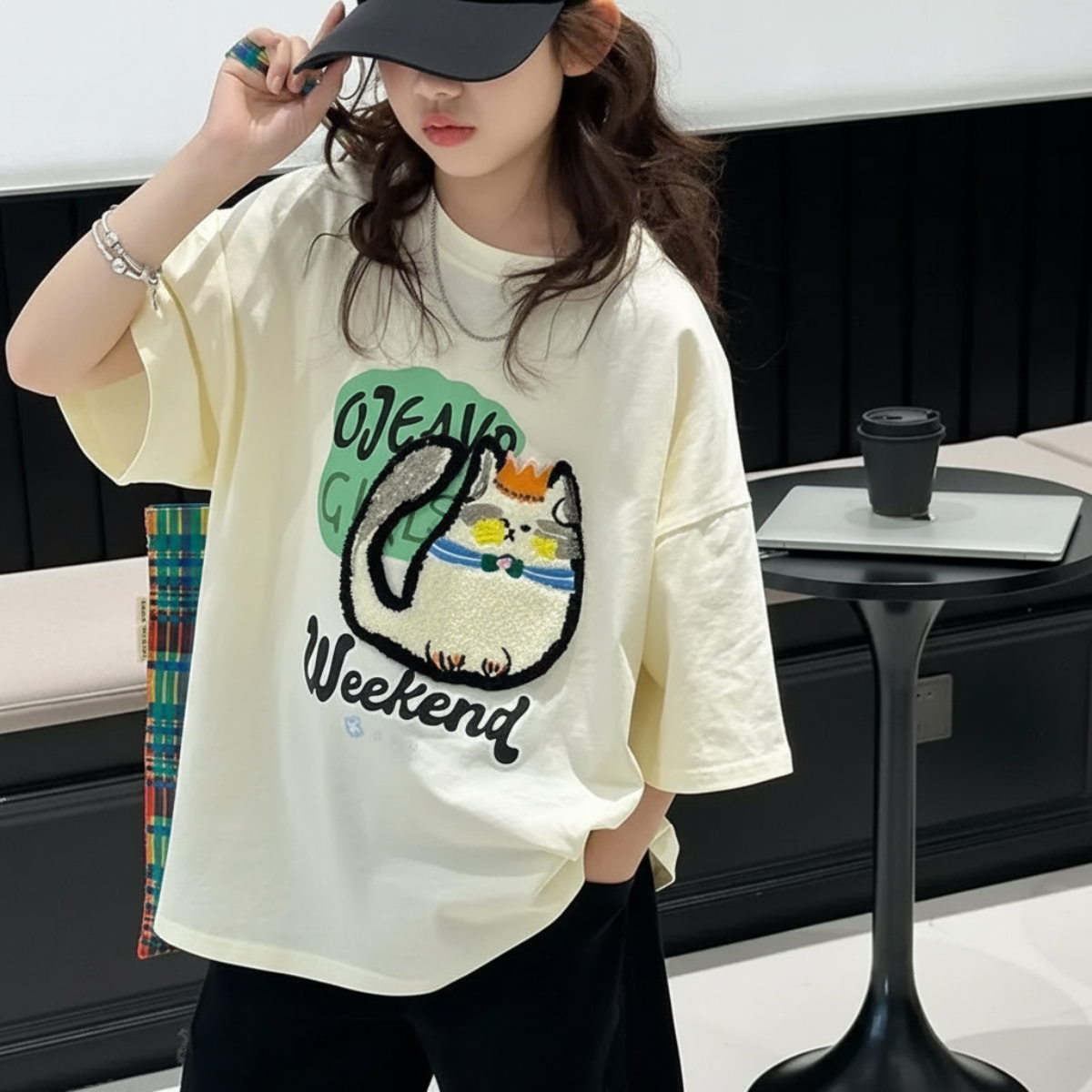FunPaws – Divertente ed elegante – T-shirt oversize con stampa di gatti